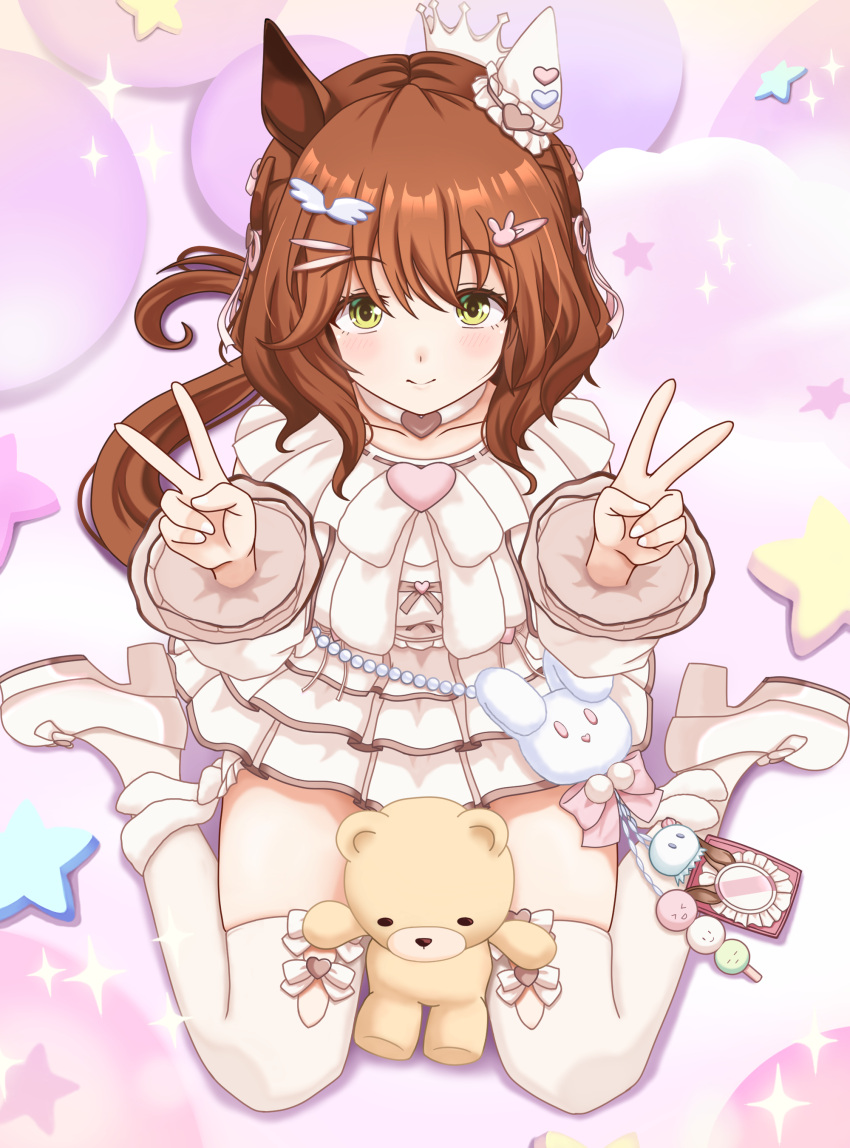 1girl, absurdres, animal_ears, aston_machan_(everlasting_candy)_(umamusume), aston_machan_(umamusume), brown_hair, closed_mouth, commentary_request