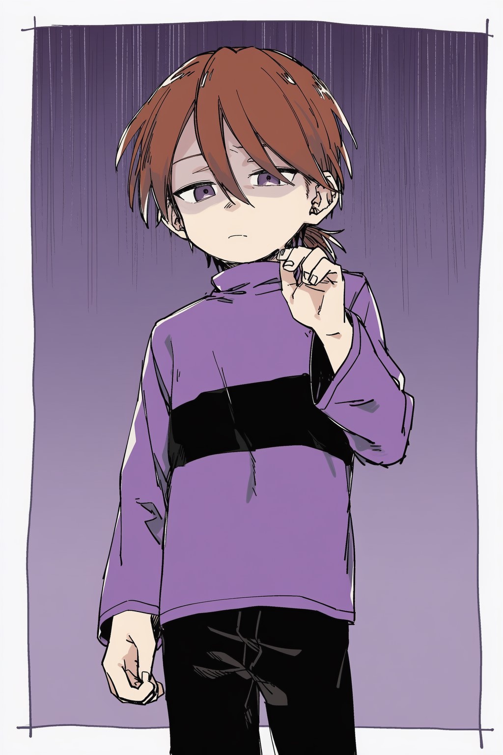 1boy, ai-assisted, bandit_(kuku88), black_pants, brown_hair, colokhan, commentary, cowboy_shot
