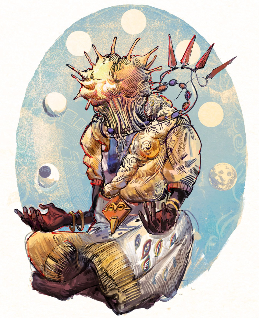 1boy, 7ggforp, african_clothes, barefoot, bracelet, commentary, dark-skinned_male, dark_skin