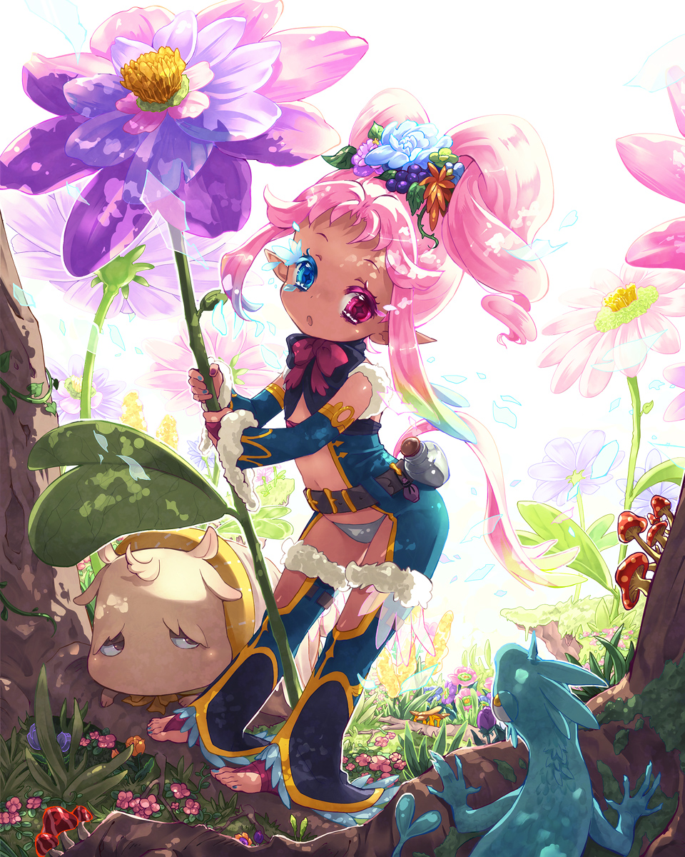 heterochromia, highres, lizard, minigirl, mushroom, nail_polish, nemusuke, pink_hair
