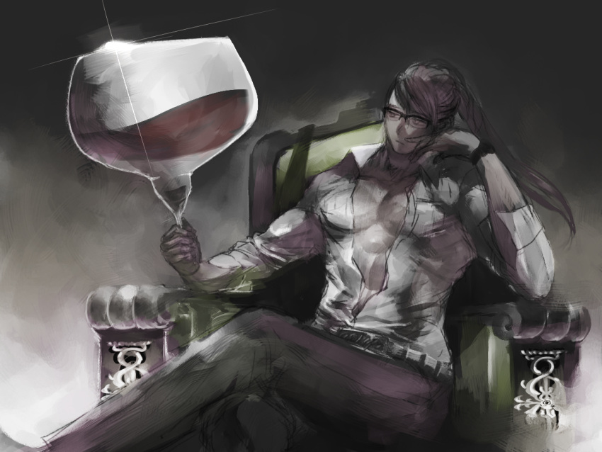 crossed_legs, cup, glass, glasses, homex, kamui_gakupo, legs_crossed, male