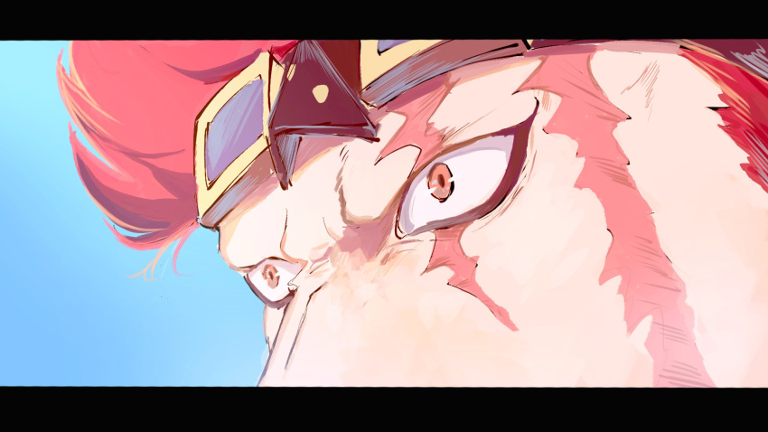 1boy, ame_ekai, blue_sky, commentary_request, eustass_kid, eye_focus, goggles, goggles_on_head