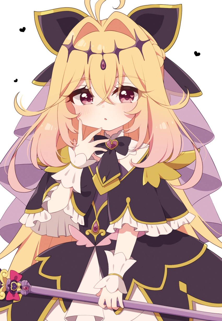 1girl, antenna_hair, black_bow, black_dress, black_necktie, blonde_hair, bow, braid