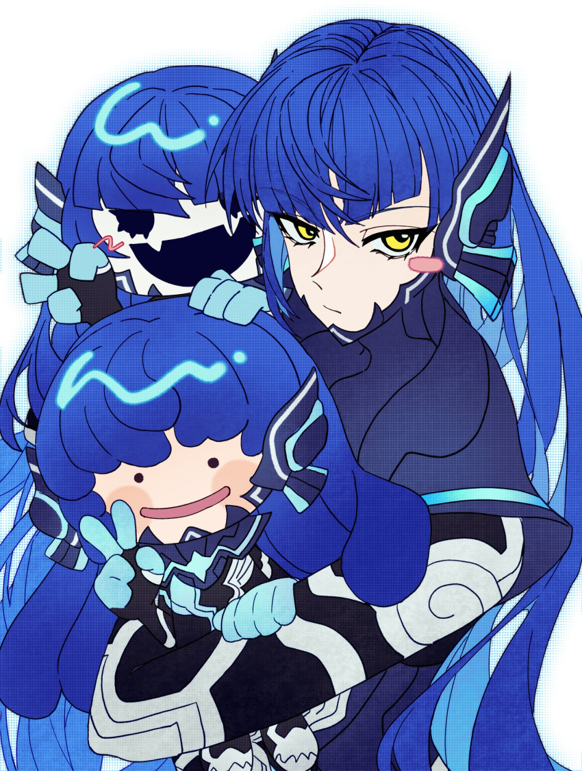 1boy, blue_hair, demon_(megami_tensei), ditto, highres, holding, long_hair, looking_at_viewer