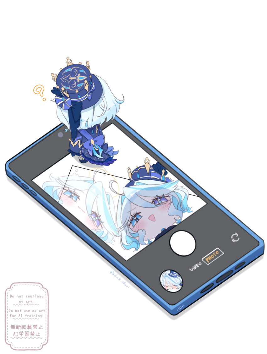 2girls, ascot, blue_ascot, blue_gem, blue_hat, blue_jacket, commentary, cowlick