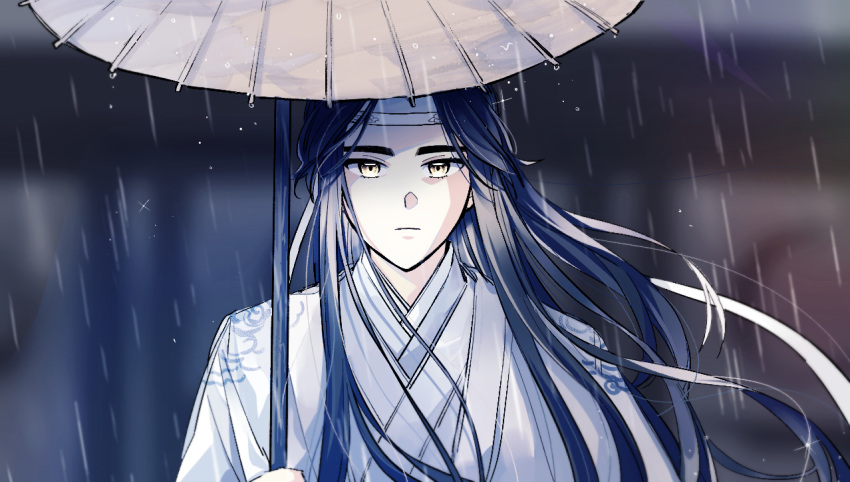 1boy, black_hair, blurry, blurry_background, chinese_clothes, closed_mouth, commentary_request, expressionless