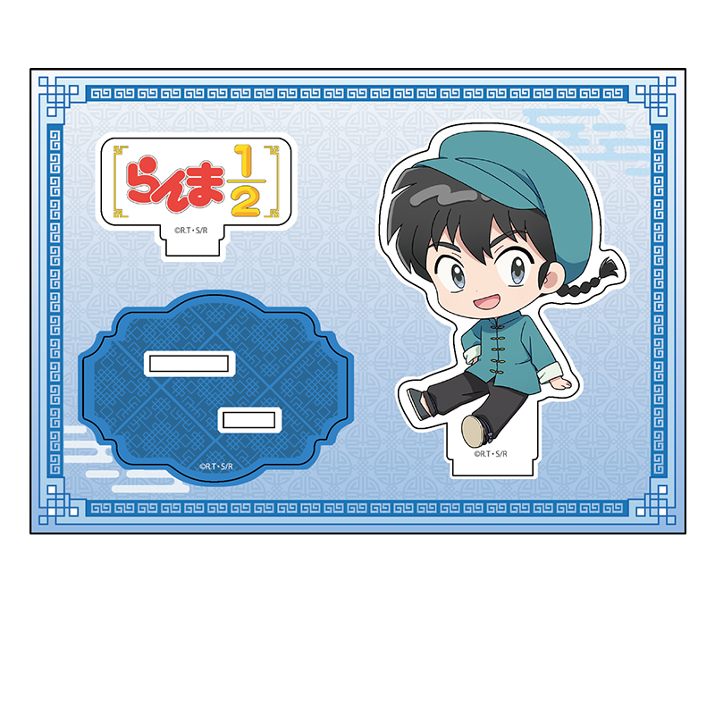 1boy, :d, black_pants, black_shoes, blue_background, blue_hat, braid, character_name