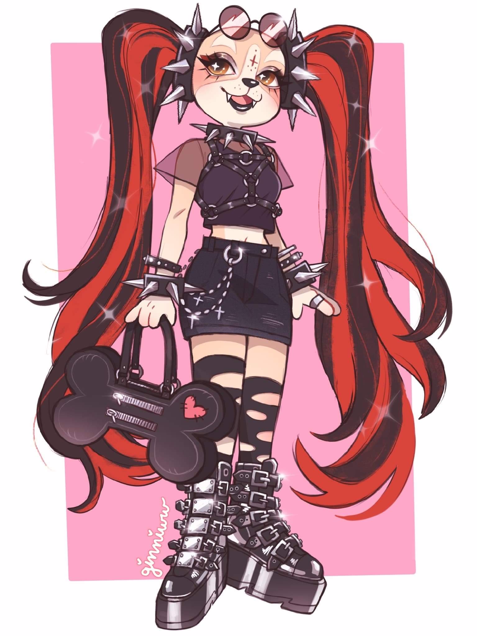 1girl, :3, animal_ears, bag, belt_boots, black_bag, black_boots, black_hair