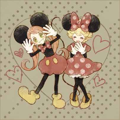 2girls, ^_^, blonde_hair, blush, boots, chocolat_meilleure, closed_eyes, commentary_request