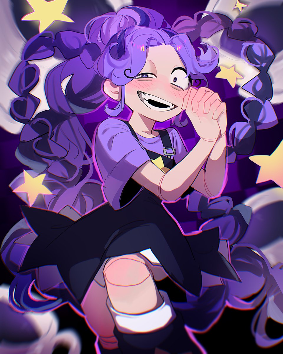 1girl, black_overalls, blush, braid, cowboy_shot, doll_joints, hands_up, highres