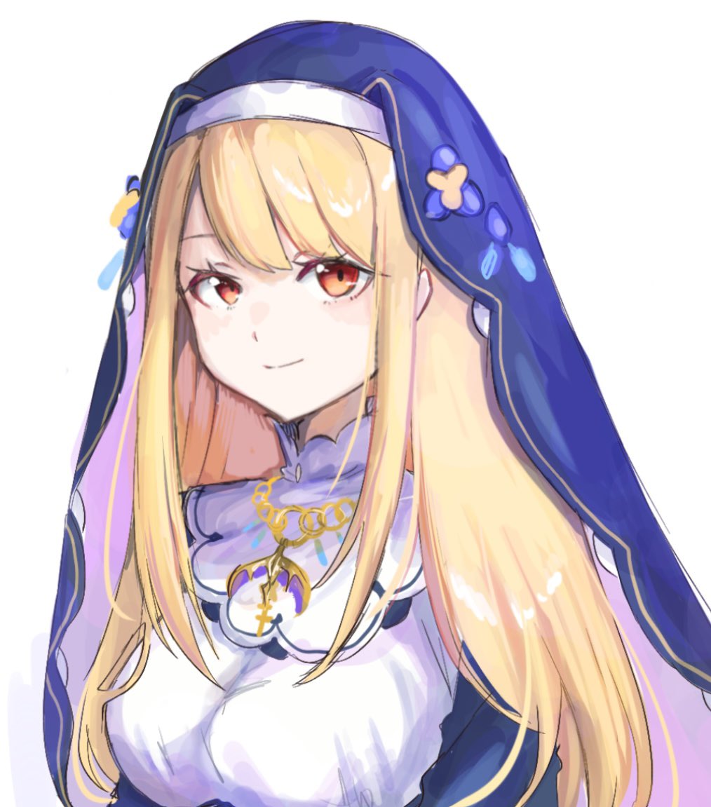 1girl, blonde_hair, blue_dress, breasts, church, closed_mouth, dress, fillole_(re:zero)