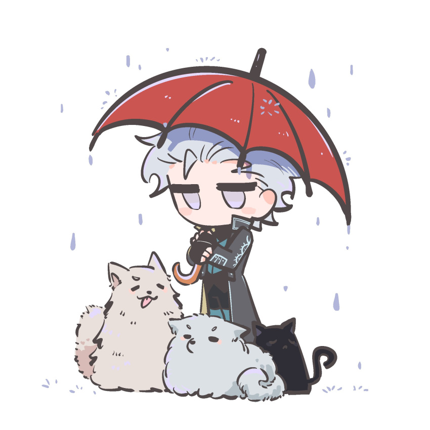 1boy, animalization, black_coat, black_gloves, cat, coat, dante_(devil_may_cry), devil_may_cry_(series)