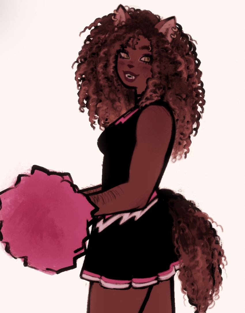 1girl, afro, animal_ear_piercing, animal_ears, animal_nose, arm_hair, black_dress, breasts