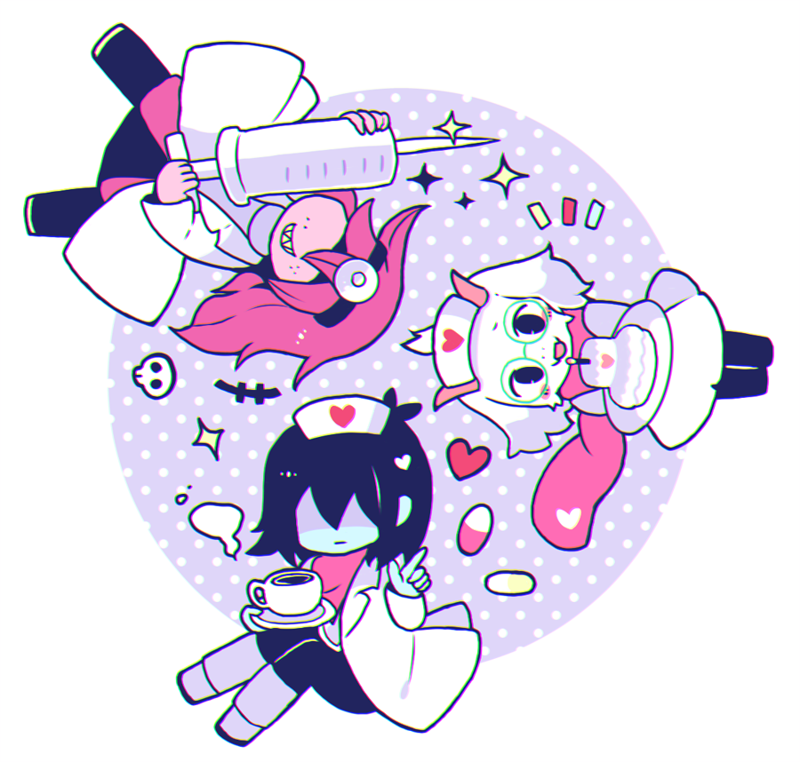+++, 1boy, 1girl, 1other, androgynous, animal_ears, black_eyes, black_hair