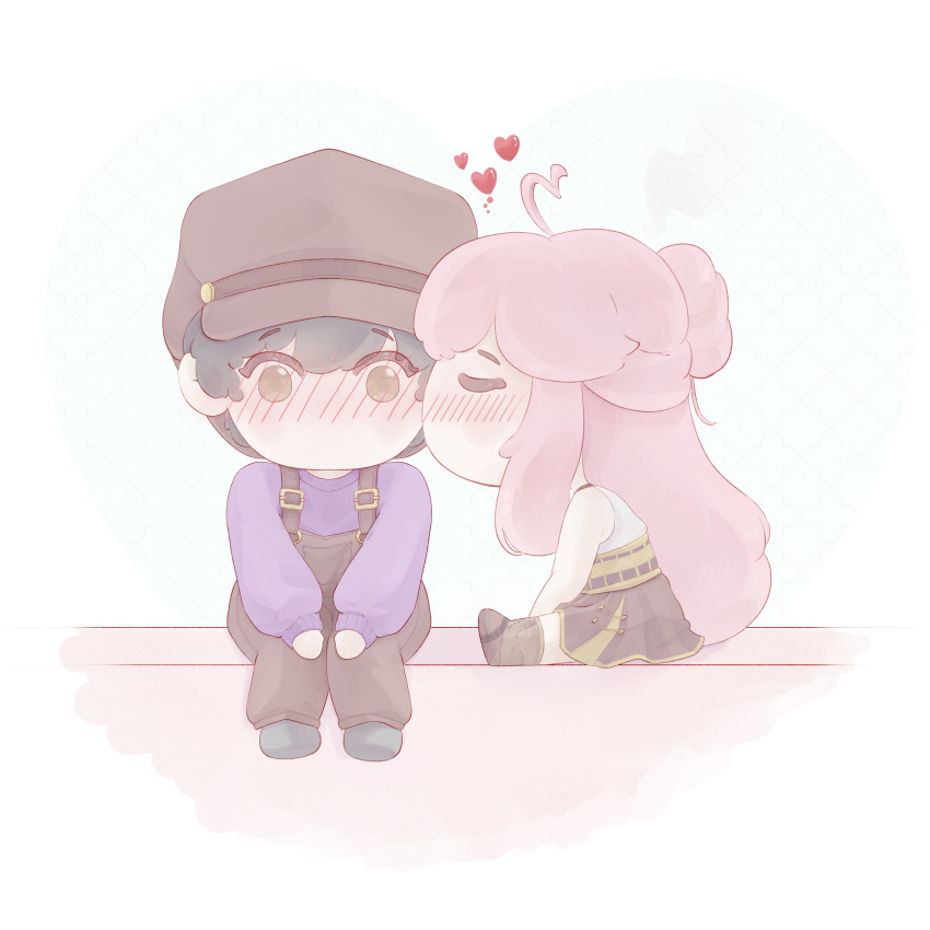 1boy, 1girl, absurdres, aivy_lovencraft, blush, chibi, craftito, fanart