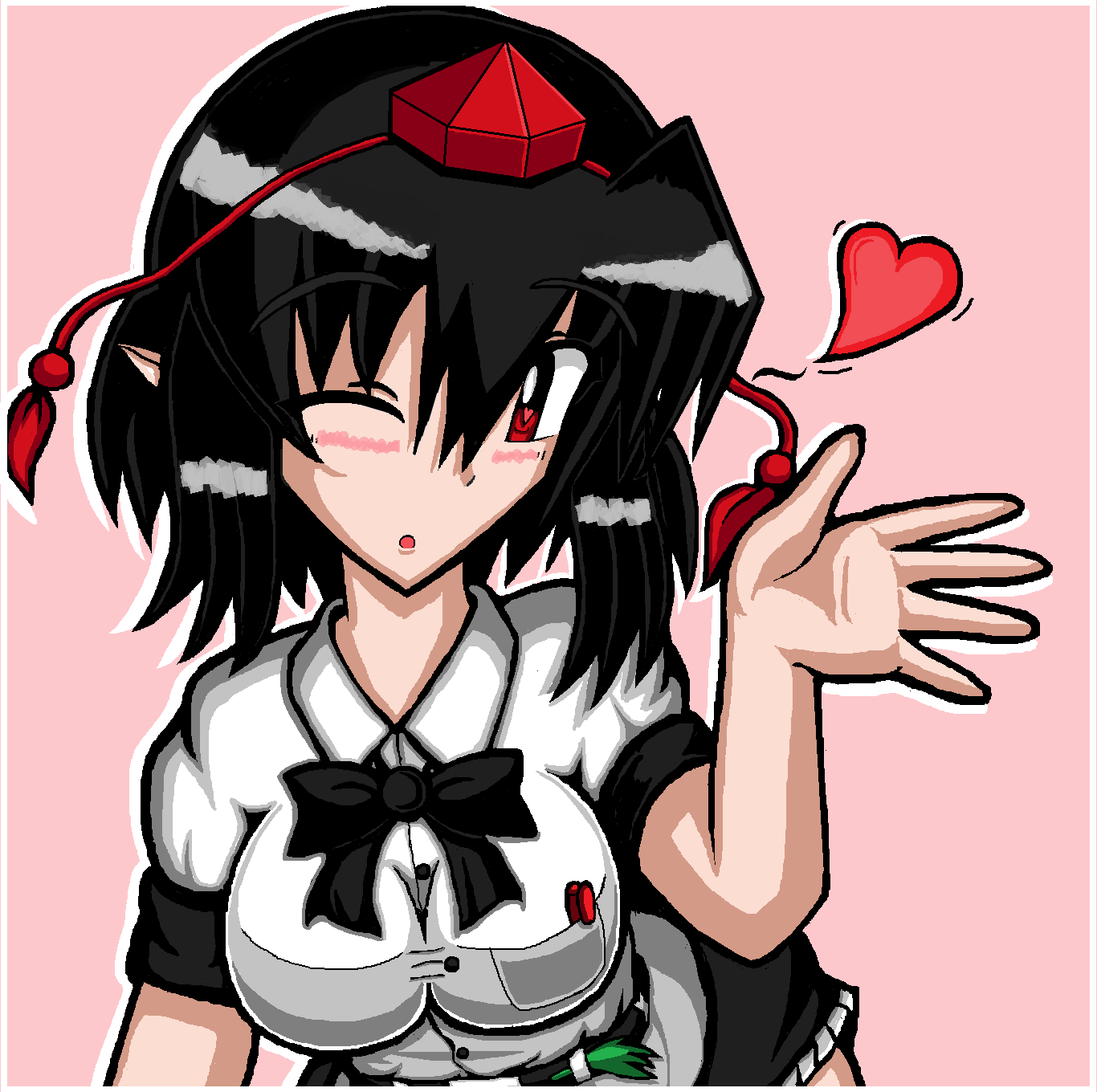 1girl, 280z-t2by2_hgs130, blowing_kiss, commentary, heart, heart-shaped_pupils, highres, one_eye_closed