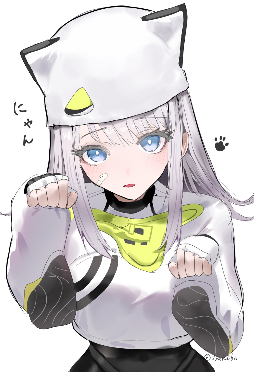 1girl, absurdres, animal_hat, arknights, arknights:_endfield, bandaid, bandaid_on_cheek, bandaid_on_face