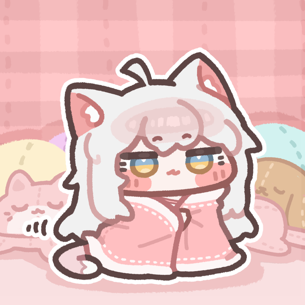 1girl, ahoge, animal_ears, blue_eyes, blush_stickers, cat_ears, cat_tail, chibi