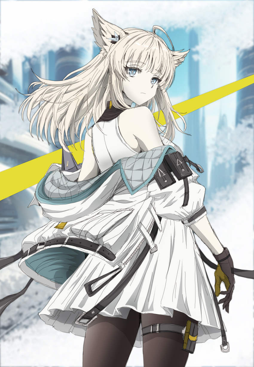 1girl, absurdres, ahoge, arknights, arknights:_endfield, bare_shoulders, black_gloves, black_pantyhose