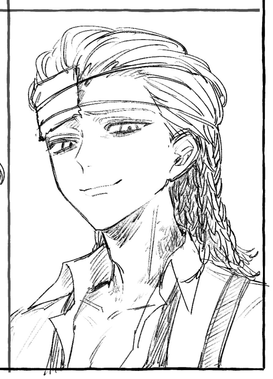 1boy, braid, commentary, eyepatch, greyscale, highres, identity_v, long_hair