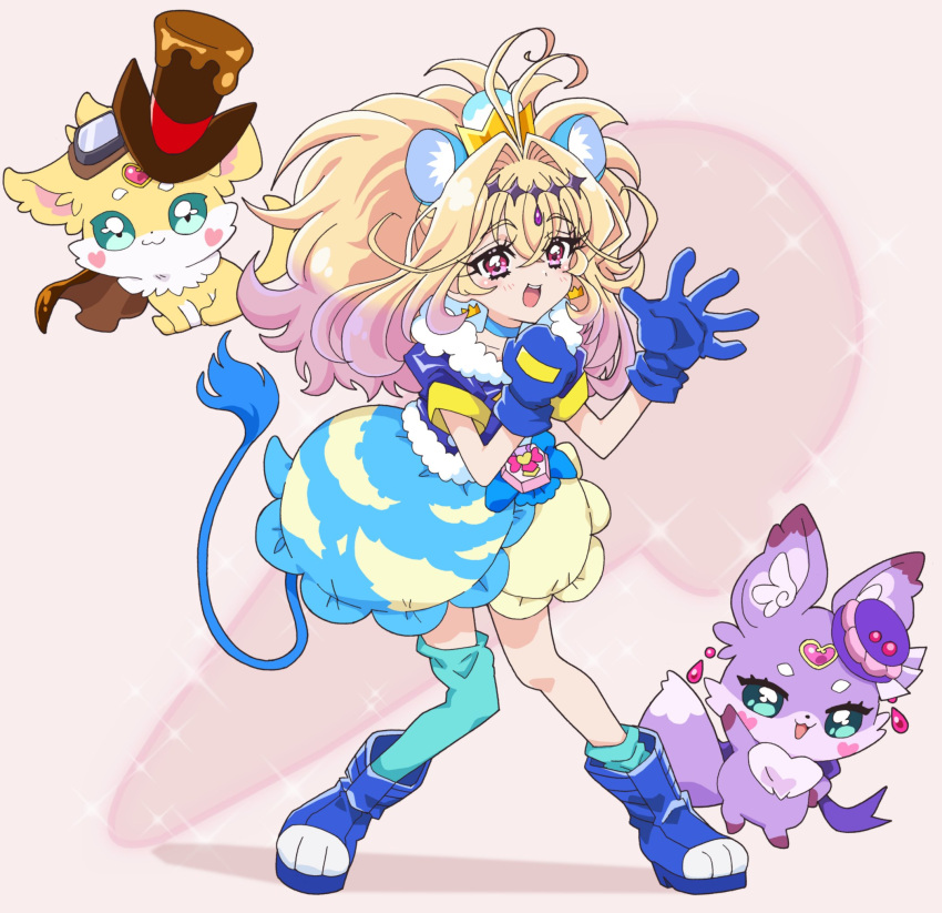 1girl, animal_ears, aqua_socks, aqua_thighhighs, asymmetrical_legwear, blonde_hair, blue_boots, blue_choker
