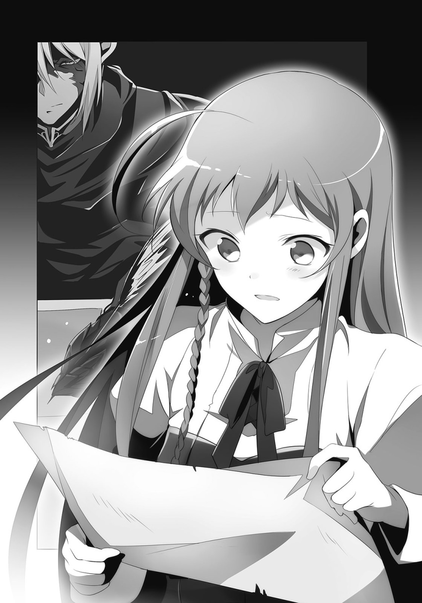 029, 1boy, 1girl, ahoge, alciel_(hataraku_maou-sama!), bow, bowtie, braid
