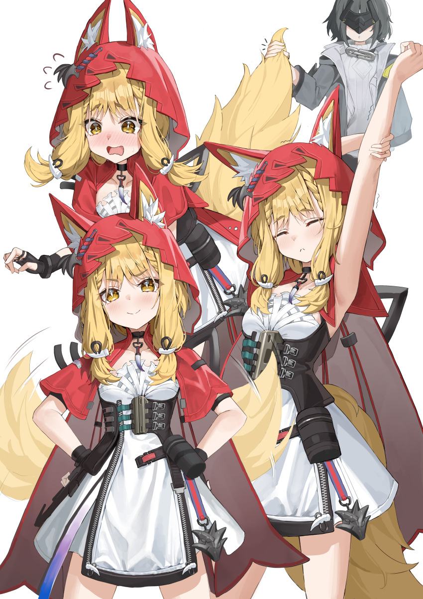 2girls, absurdres, animal_ears, arknights, arknights:_endfield, black_hair, blonde_hair, cloak
