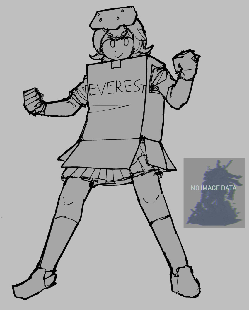 1girl, 404, absurdres, box, cardboard_armor, cardboard_box, cardboard_costume, clenched_hands