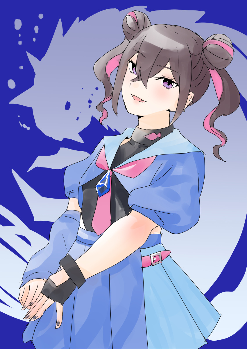 1girl, absurdres, arm_warmers, belt, black_leotard, blue_gem, blue_skirt, blue_vest