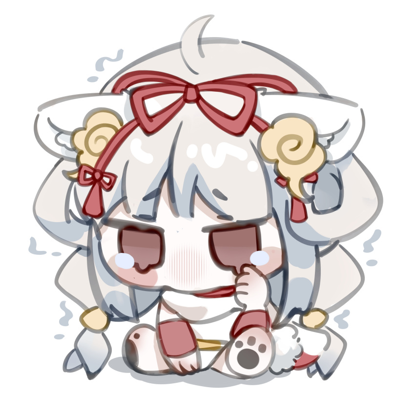 1girl, absurdres, ahoge, animal_ear_fluff, animal_ears, animal_feet, blonde_hair, blunt_bangs