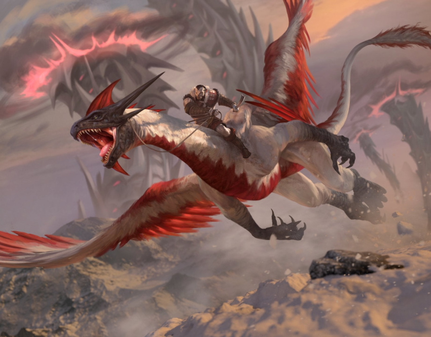 1boy, armor, boots, claws, clouds, daarkenart, dragon, dragon_horns