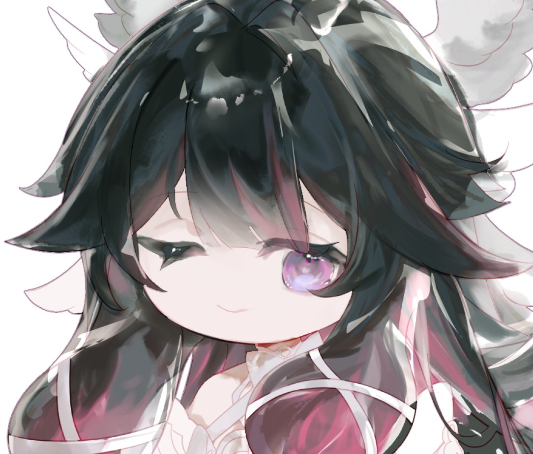 1girl, bare_shoulders, black_hair, columbina_(genshin_impact), commentary, dress, genshin_impact, hair_bun