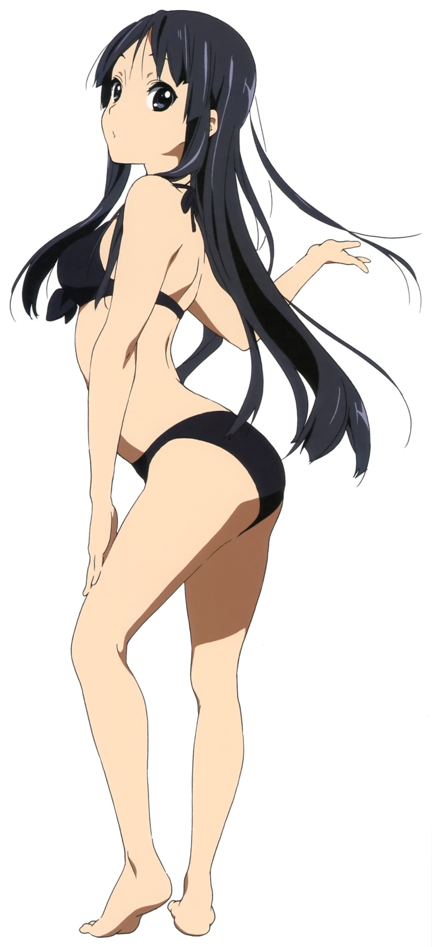 absurdres, akiyama_mio, arched_back, ass, back, bare_legs, barefoot, bikini