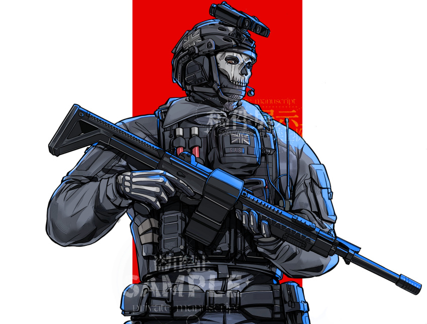 1boy, absurdres, arms_up, balaclava, belt, black_helmet, black_vest, brown_eyes