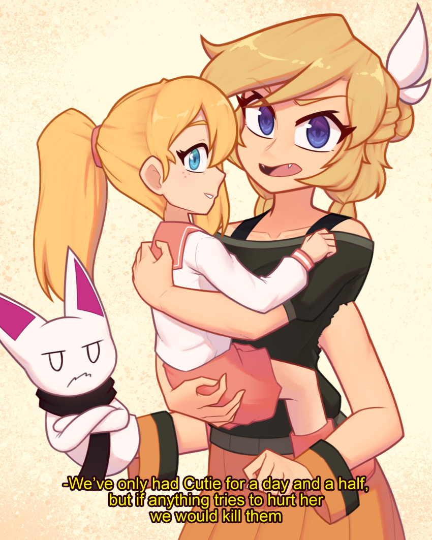 2girls, absurdres, ankle_boots, artist_self-insert, black_scarf, black_shirt, blank_eyes, blonde_hair