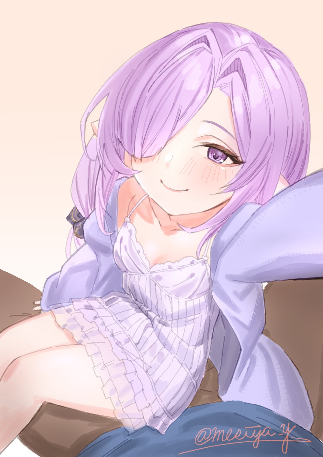 1boy, 1girl, blush, breasts, cardigan, commentary_request, dress, granblue_fantasy