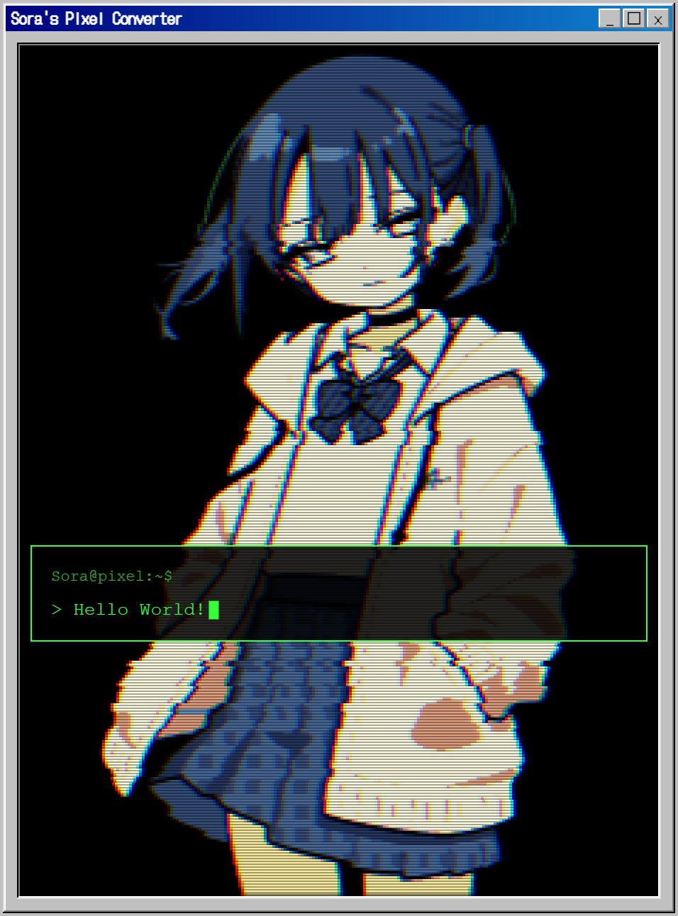 1girl, ameniwa, black_background, blue_hair, blue_skirt, choker, chromatic_aberration, commentary