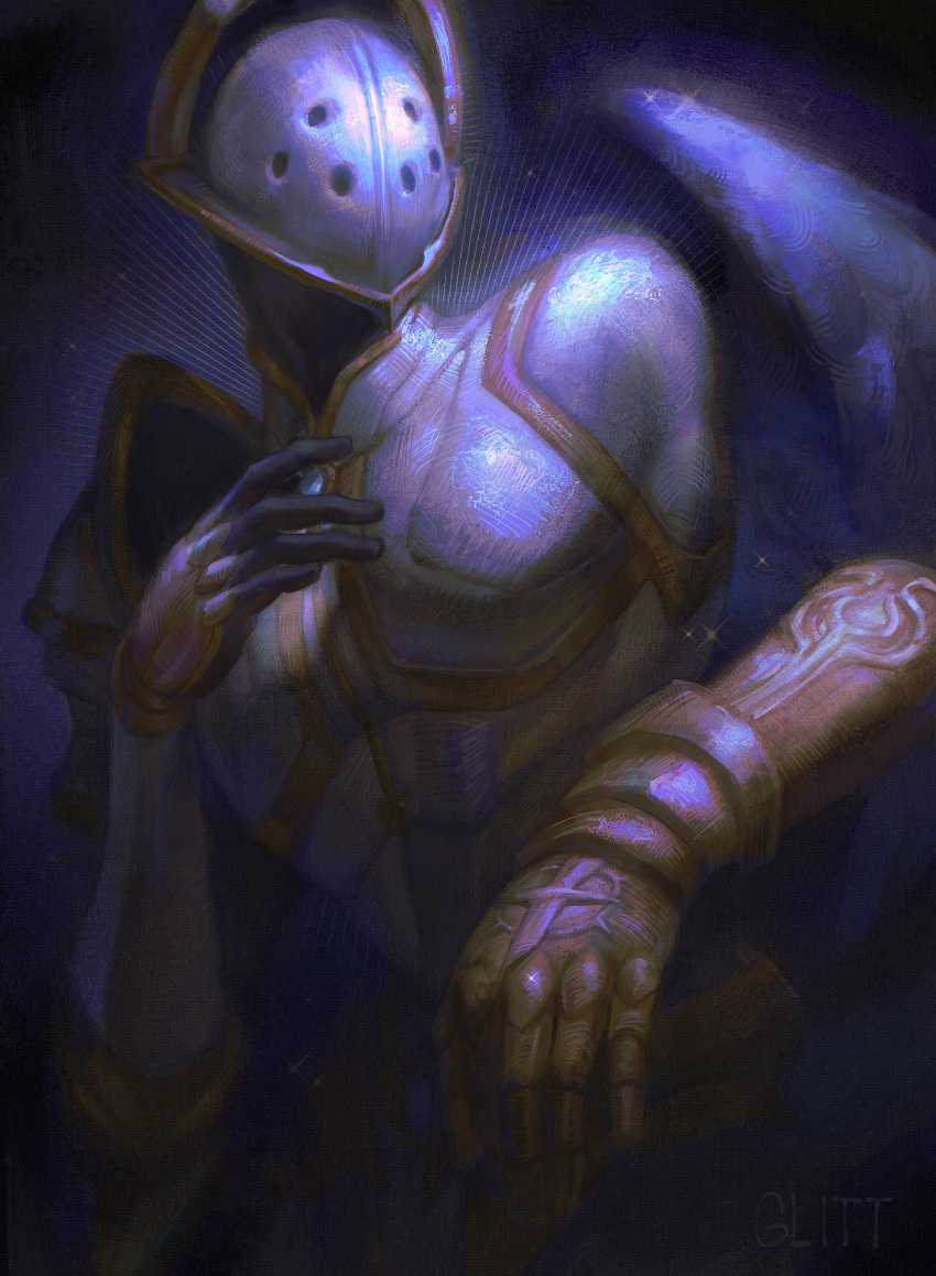 1other, absurdres, angel, armor, detached_arm, full_armor, glittermoonie, helmet