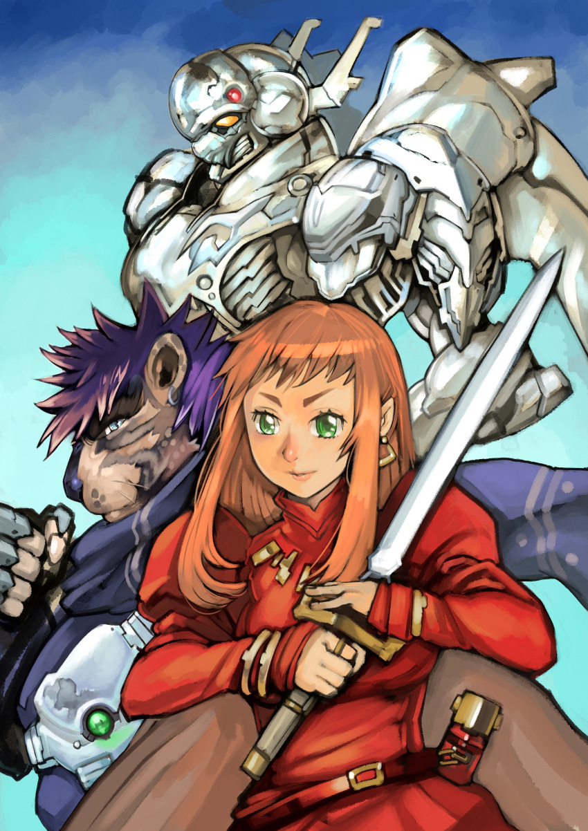 1boy, 1girl, absurdres, aleste, cape, closed_mouth, commentary_request, earrings