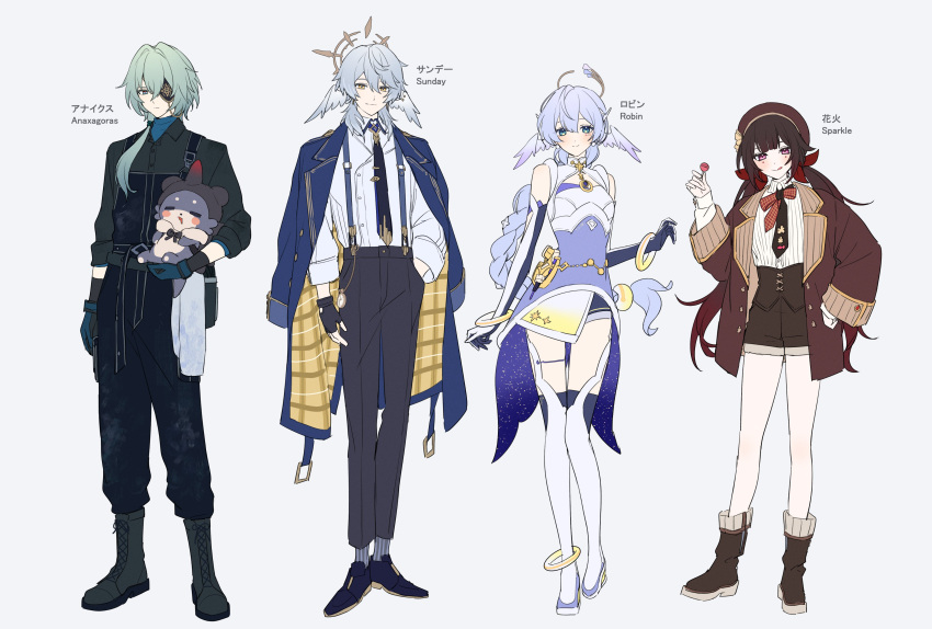 absurdres, alternate_costume, anaxa_(honkai:_star_rail), aoiro_oto, aqua_eyes, black_boots, black_gloves, black_necktie