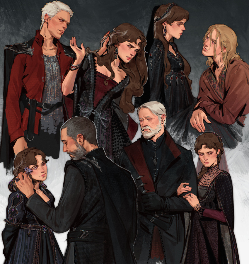 1girl, 4boys, a_knight_of_the_seven_kingdoms, a_song_of_ice_and_fire, absurdres, aerion_targaryen, averting_eyes, baelor_targaryen