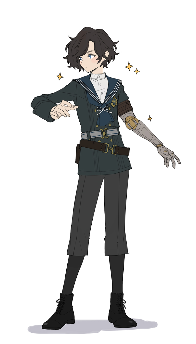 1boy, 35_7_9, belt, black_pants, black_shoes, blue_eyes, brown_hair, commentary_request