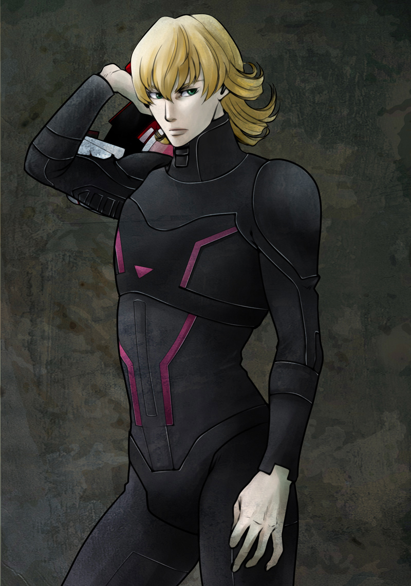 barnaby_brooks_jr, blonde_hair, fukunoya, green_eyes, helmet, male, power_suit, solo