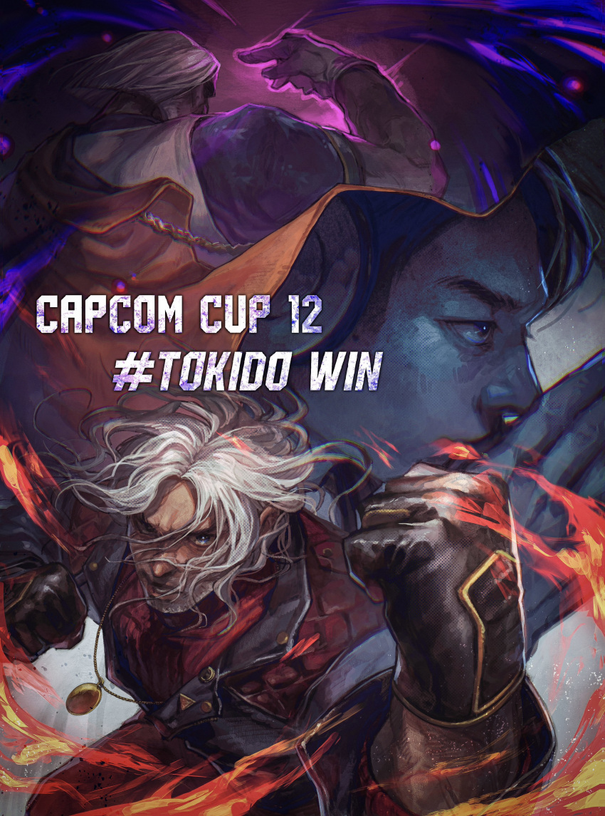 3boys, absurdres, black_gloves, black_hair, black_jacket, blue_eyes, capcom, capcom_cup