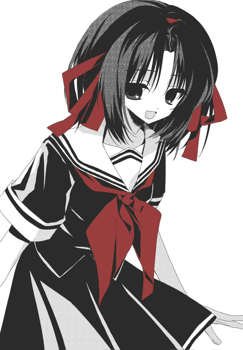 1girl, :d, hair_ribbon, highres, kamo_kanata, looking_at_viewer, ludo_(grapewood1005), neckerchief