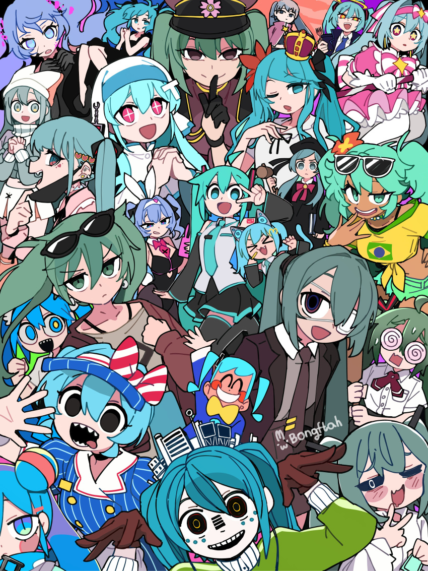 6+girls, :d, absurdres, ahoge, alternate_costume, alternate_hair_length, alternate_hairstyle, animal_ears