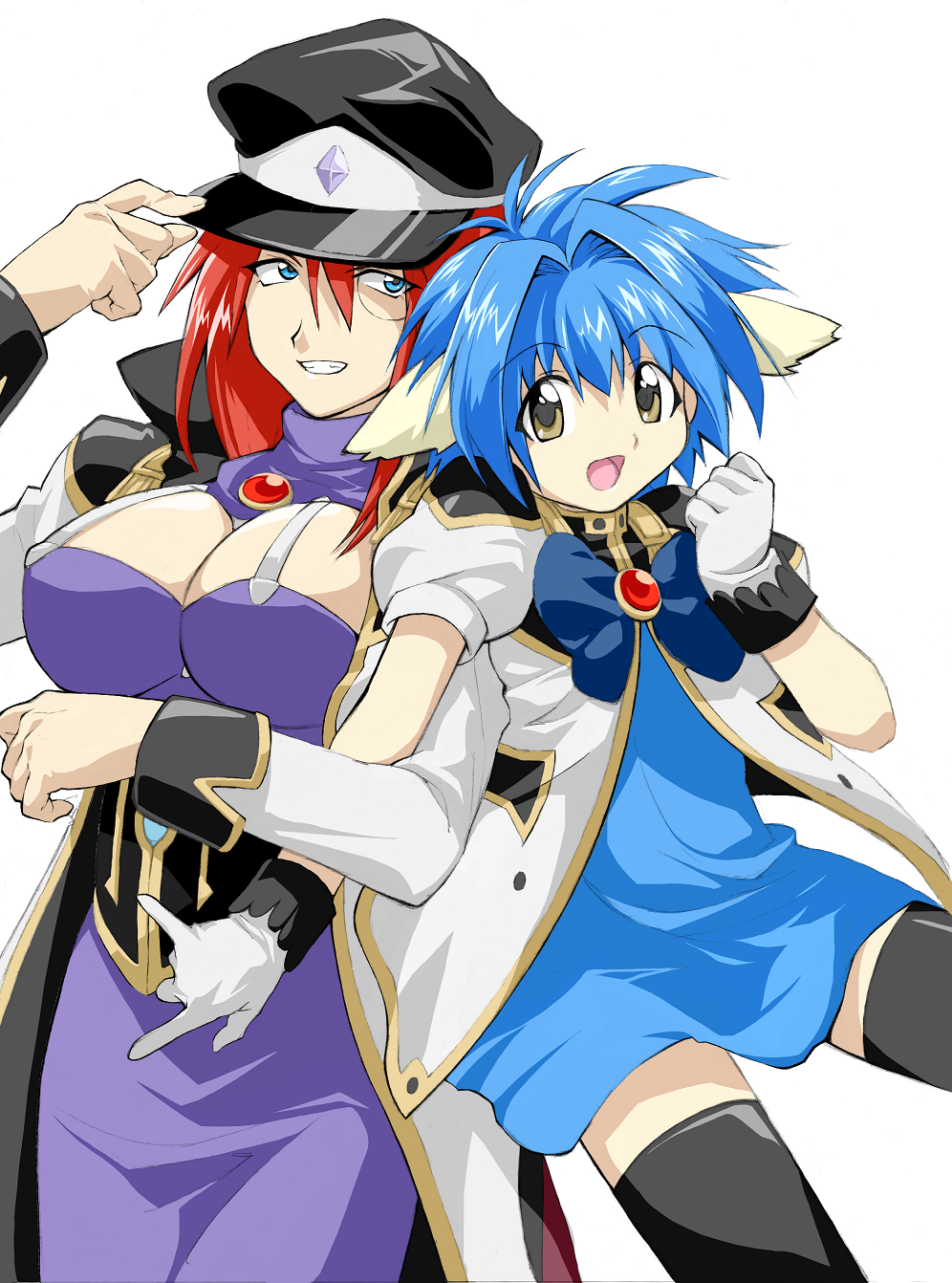 blue_eyes, blue_hair, breasts, cleavage, forte_stollen, galaxy_angel, gloves, highres