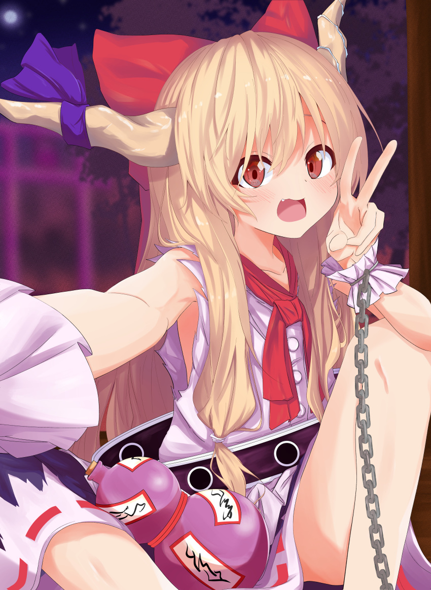 1girl, absurdres, aoi_1013ss, blonde_hair, blurry, blurry_background, blush, bow
