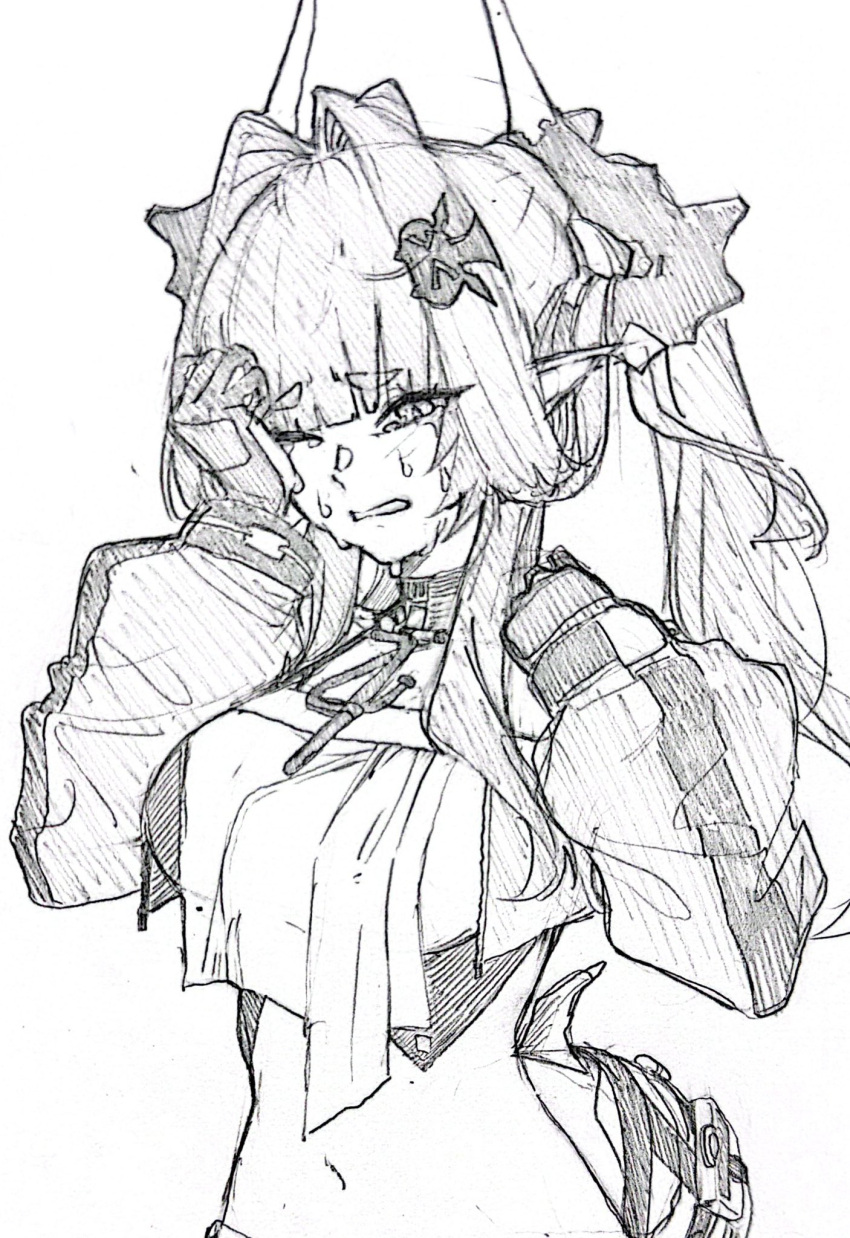 1girl, arknights, arknights:_endfield, black_horns, crop_top, crying, dragon_girl, dragon_horns