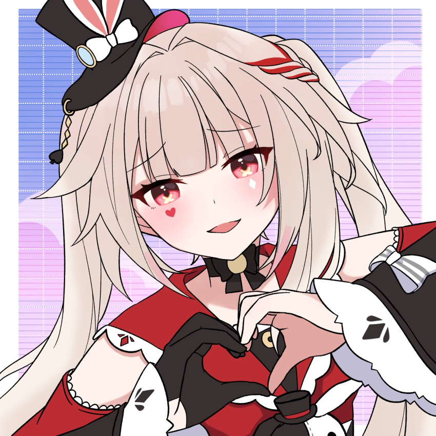 1girl, black_gloves, black_hat, border, capelet, commentary_request, diamond_(shape), diamond_facial_mark